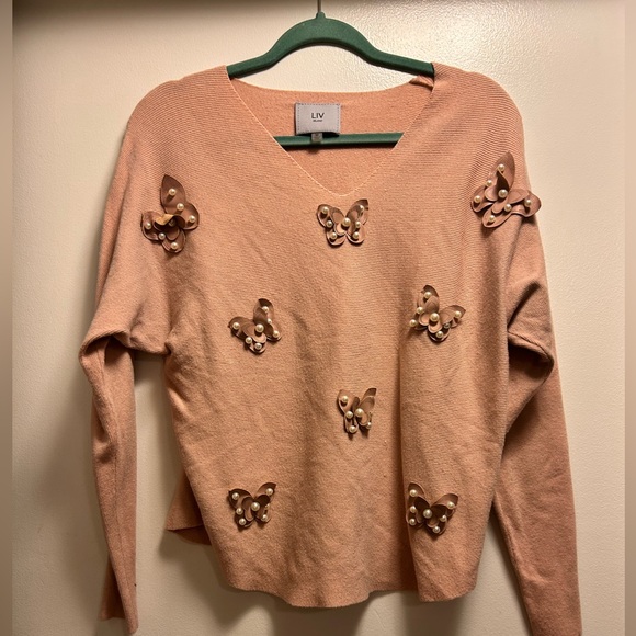 Liv Milano Sweaters - Liv Milano Women's Butterfly Embellished Sweater - Pink